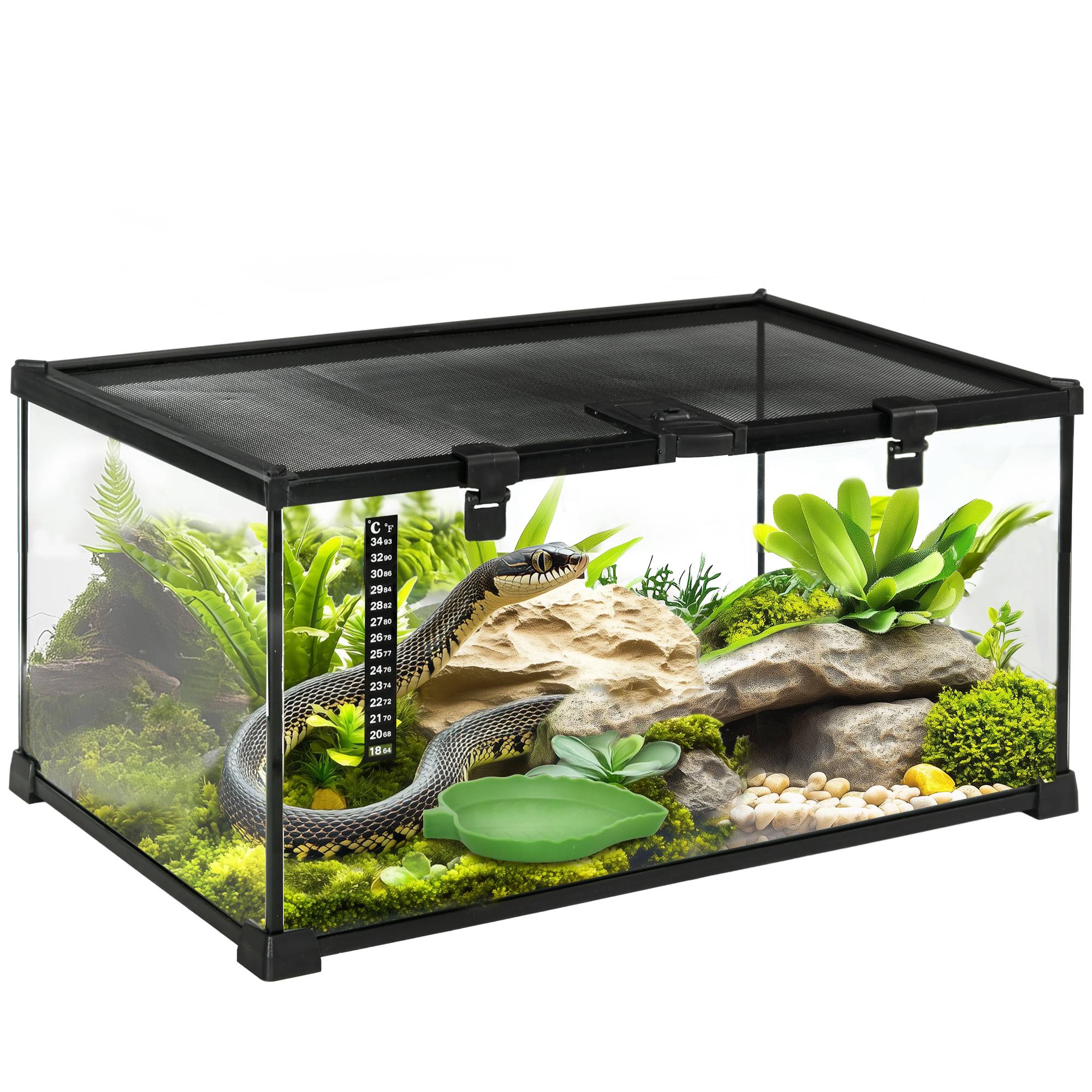 Boîte à reptiles boîte d'élevage de reptiles habitat de terrarium transparent couvercle coulissant noir - Image 1