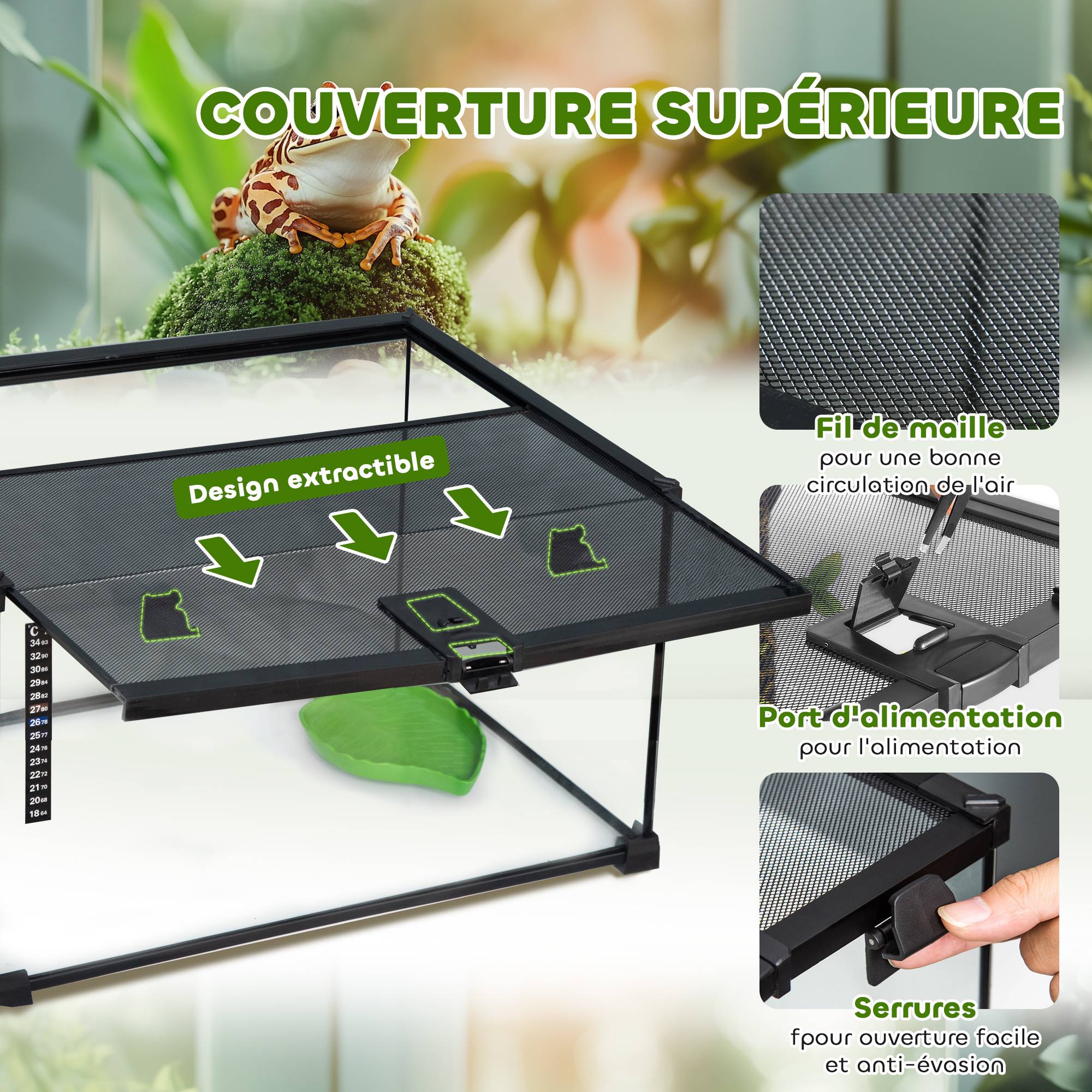 Boîte à reptiles boîte d'élevage de reptiles habitat de terrarium transparent couvercle coulissant noir - Image 7