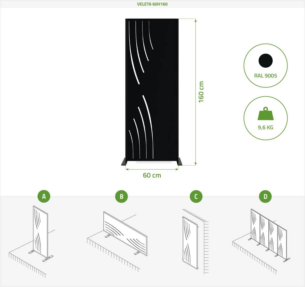 CASANOOV - Casanoov Lot de 2 panneaux décoratifs VELETA Noir H.160  cm motifs côté gauche - Image 2