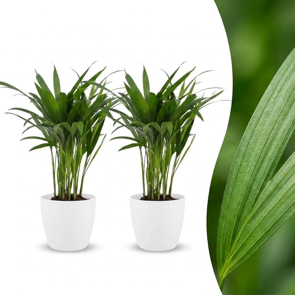 Palmier Areca - Dypsis lutescens - avec pot blanc - lot de 2 - Ø12cm - ↕45cm - Plantes d’intérieur - Image 1