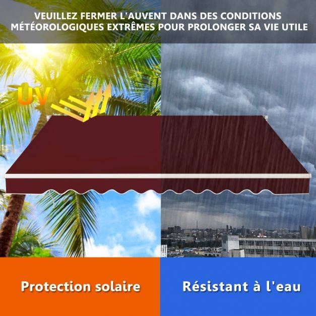 Helloshop26 - Store banne de balcon rétractable 3 x 2,5m tissu résistant aux uv et à l'eau angle réglable 5-35° vin rouge - Image 5