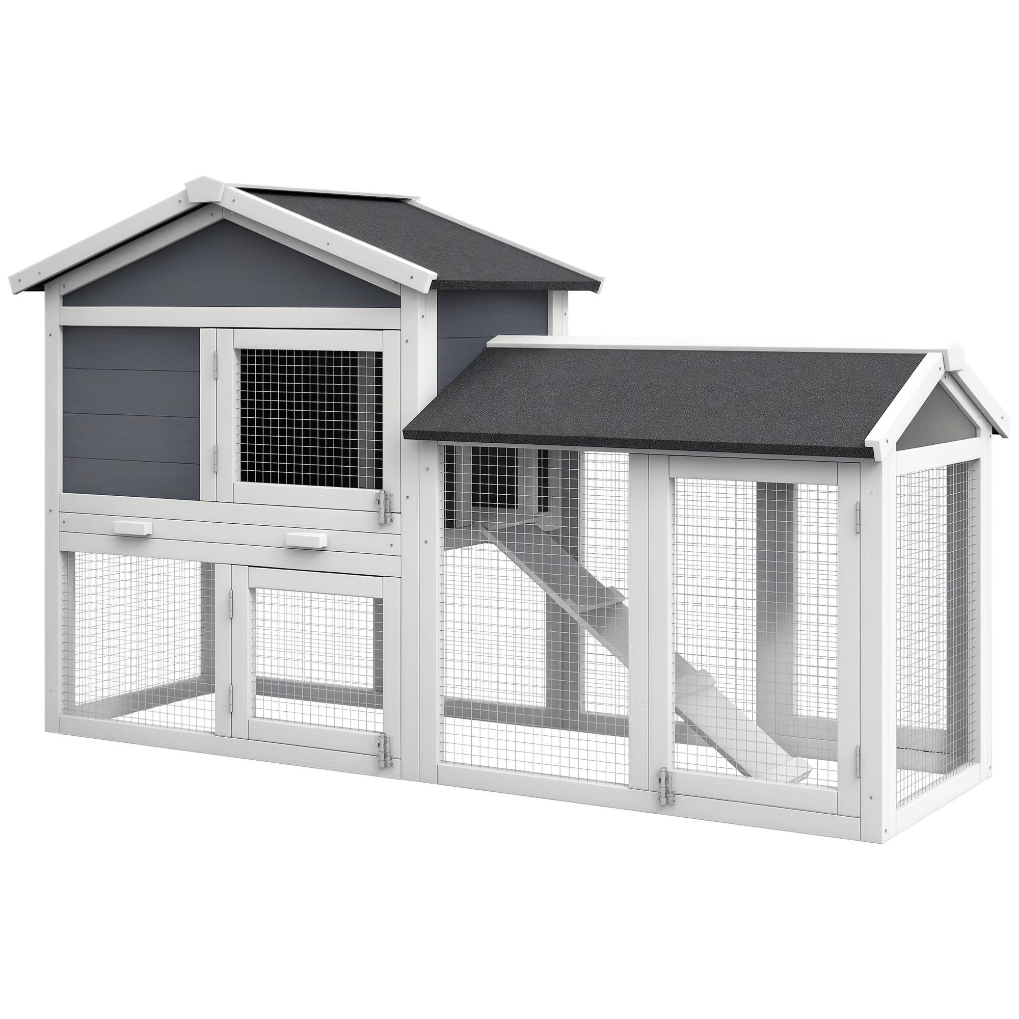 Cage petits animaux avec aire liberté, sapin, 147 x 54 x 84 cm, gris - Image 1