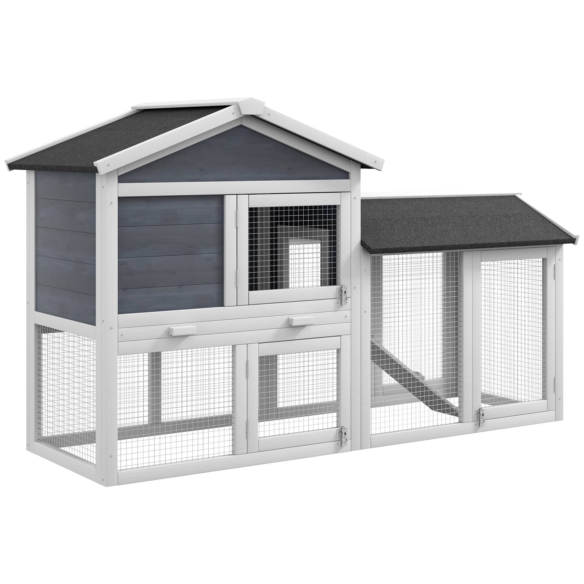 Cage petits animaux avec aire liberté, sapin, 147 x 54 x 84 cm, gris - Image 2