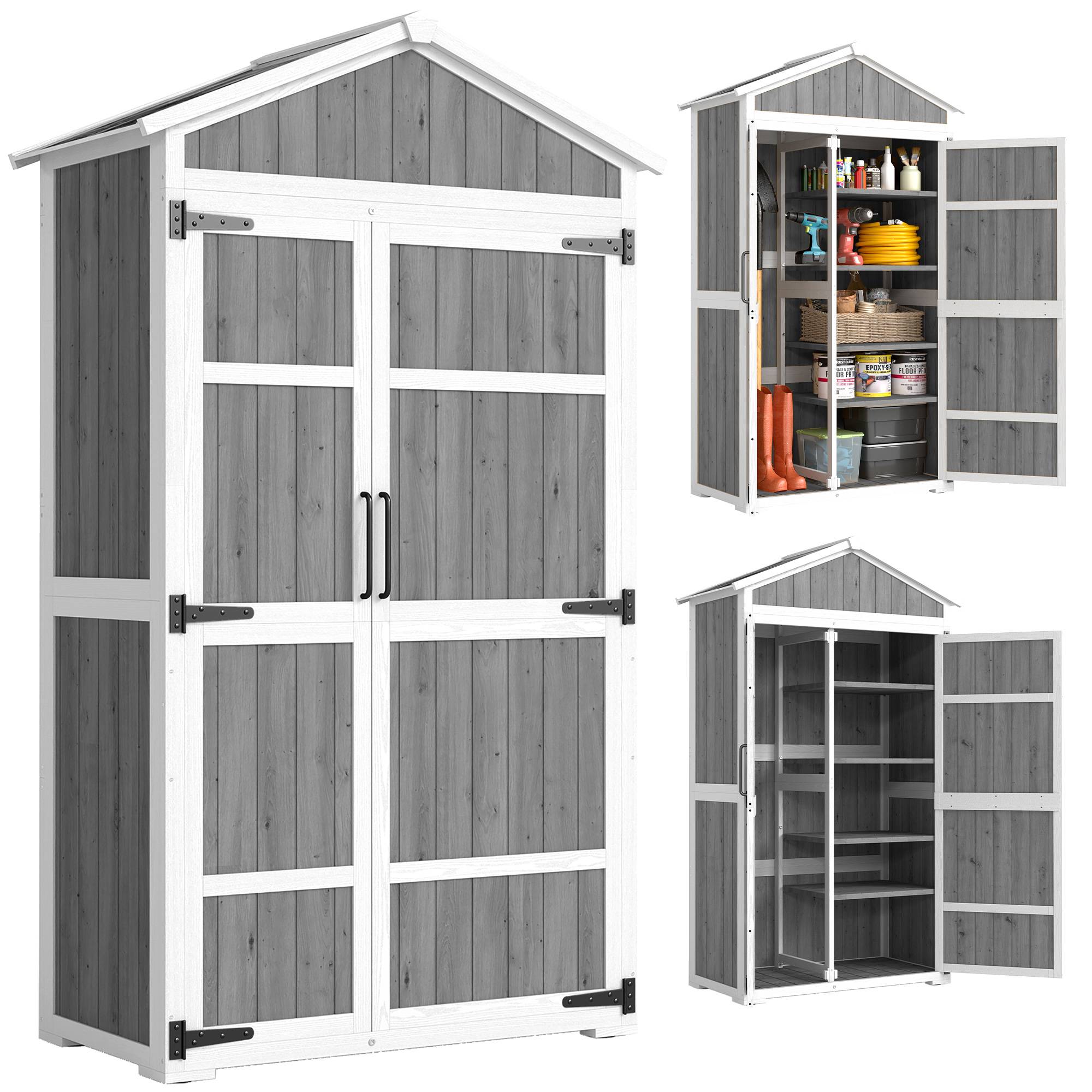 Sans Marque - Armoire de Jardin Abri de Jardin Étanche avec Toit en Métal Double Porte pour Outils de Jardinage 105x55x179cm Gris - Image 1