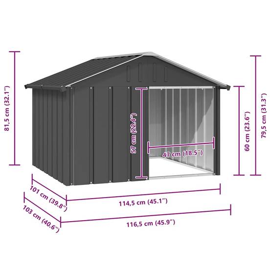 Vidaxl - Niche pour chien Anthracite 116,5x103x81,5 cm Acier galvanisé vidaXL 171540 - Image 3