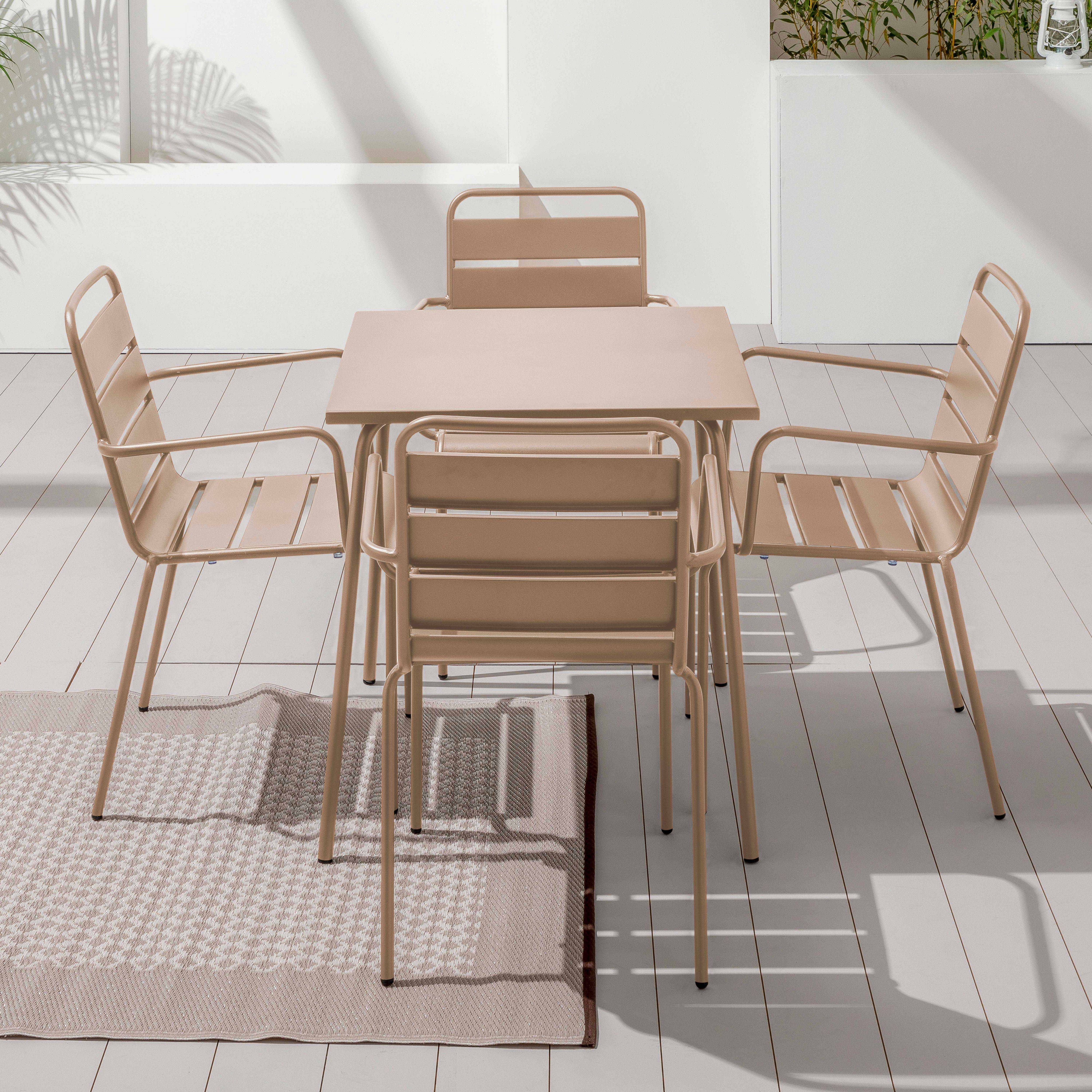 Oviala - Ensemble table de jardin carrée et 4 fauteuils acier taupe Palavas - Oviala - Image 2