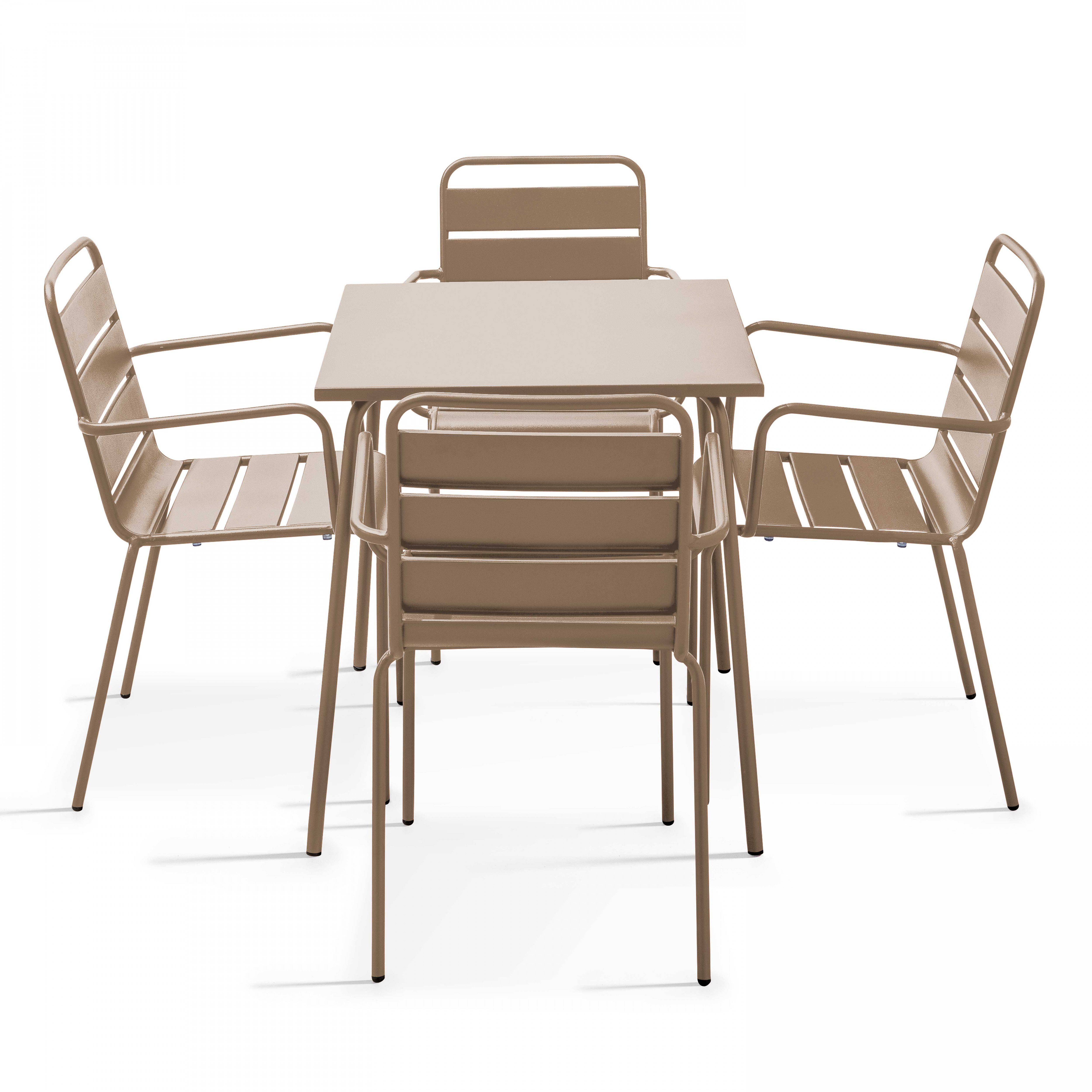 Oviala - Ensemble table de jardin carrée et 4 fauteuils acier taupe Palavas - Oviala - Image 1