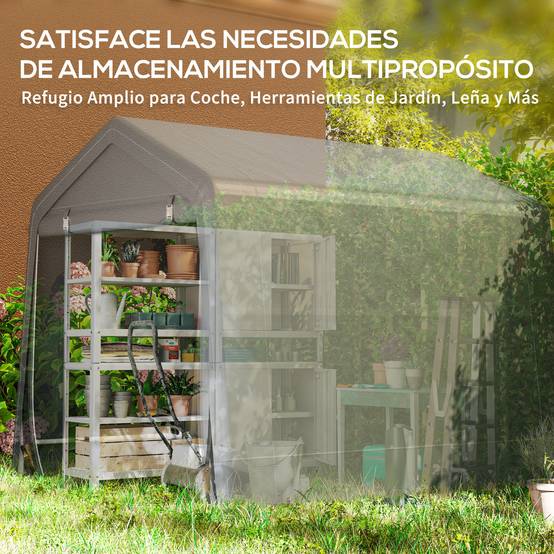 Abri vélo de jardin avec structure métallique, 2 portes zippées, imperméable, résistant aux UV, 2,4 x 2 x 2 m, gris foncé - Image 9