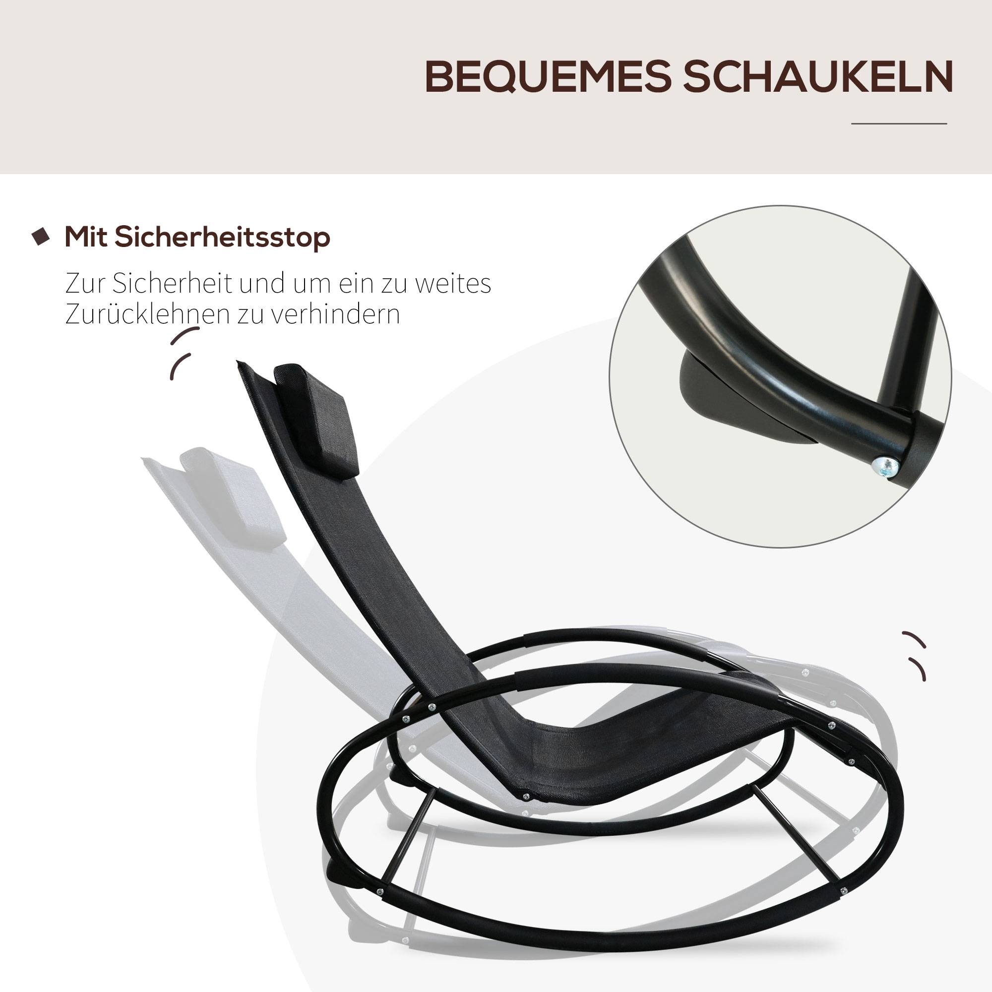 Fauteuil à Bascule Acier Textilène Extérieur Tétière Intégrée Résistant Noir Gris 105x62cm - ComfortXL Outdoor Living - Image 6