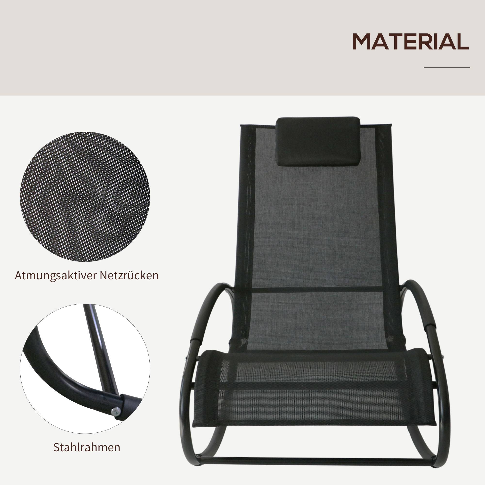 Fauteuil à Bascule Acier Textilène Extérieur Tétière Intégrée Résistant Noir Gris 105x62cm - ComfortXL Outdoor Living - Image 7