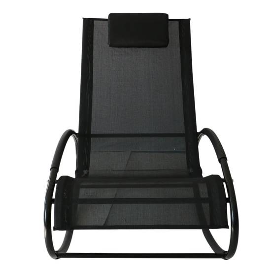 Fauteuil à Bascule Acier Textilène Extérieur Tétière Intégrée Résistant Noir Gris 105x62cm - ComfortXL Outdoor Living - Image 2