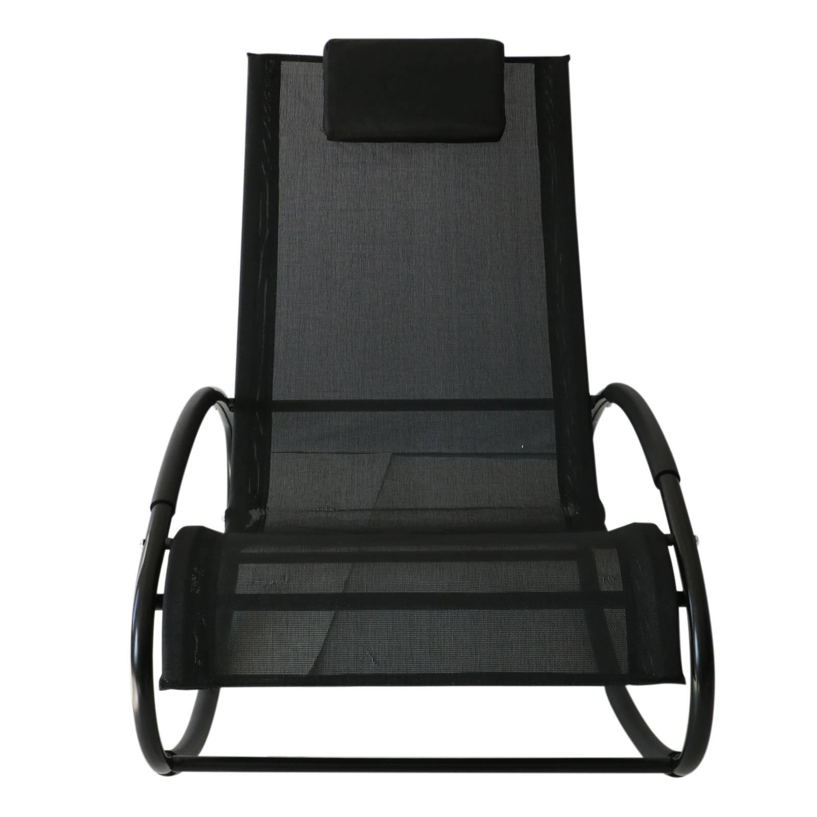 Fauteuil à Bascule Acier Textilène Extérieur Tétière Intégrée Résistant Noir Gris 105x62cm - ComfortXL Outdoor Living - Image 2