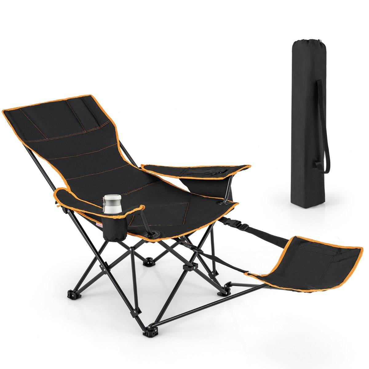 Helloshop26 - Chaise de camping pliante portable chaise de pêche inclinable 2-en-1 avec repose-pieds amovible dossier réglable sur 2 positions noir - Image 1