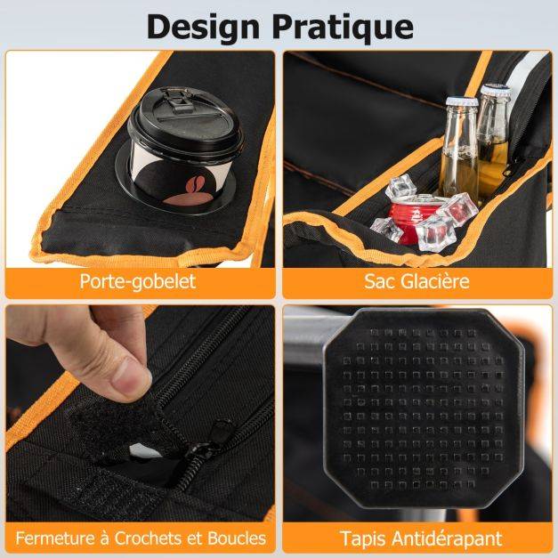 Helloshop26 - Chaise de camping pliante portable chaise de pêche inclinable 2-en-1 avec repose-pieds amovible dossier réglable sur 2 positions noir - Image 3