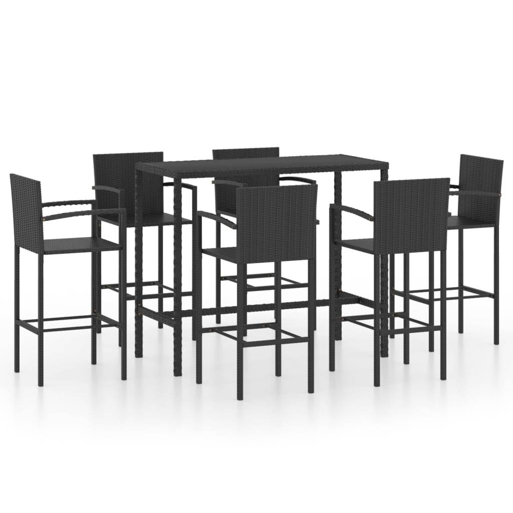Helloshop26 - Ensemble de bar de jardin 7 pièces résine tressée noir - Image 1