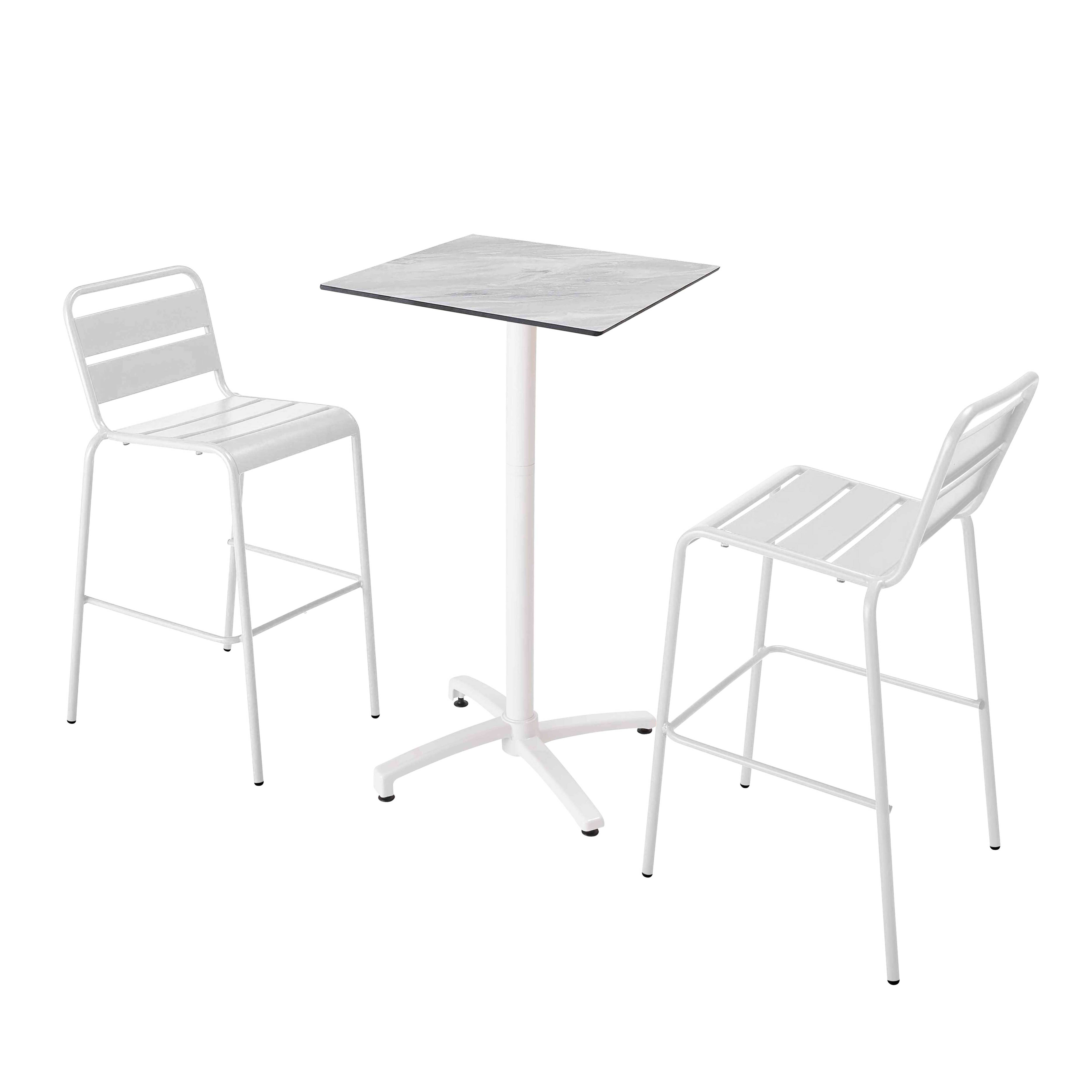 Oviala - Ensemble table haute stratifié marbre et 2 chaises hautes blanc - Oviala - Image 1