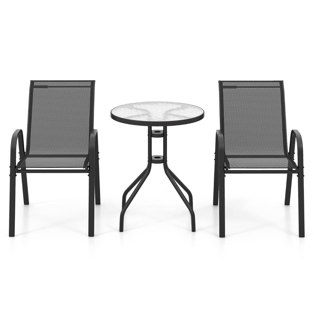 Ensemble de Jardin 3 Pièces 2 Fauteuils Ergonomiques avec Table Basse en Verre Trempé pour Jardin Balcon Terrasse Cour