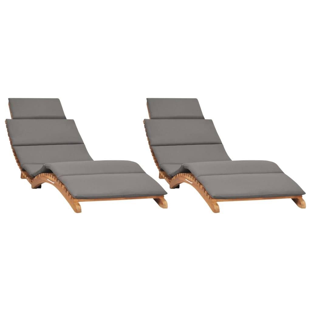 Helloshop26 - Lot de 2 transats chaise longue bain de soleil lit de jardin terrasse meuble d'extérieur avec coussins bois massif de teck - Image 1