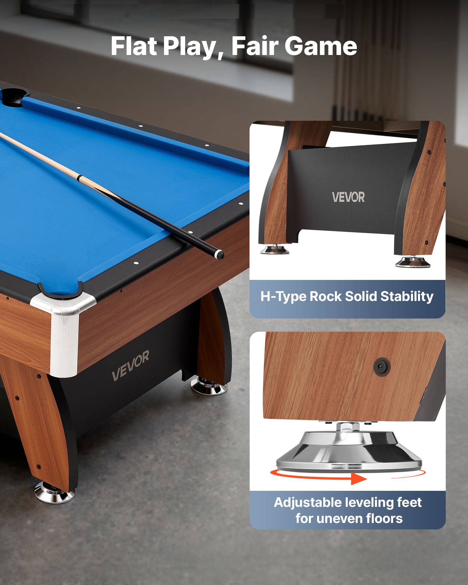 Vevor - VEVOR Table de billard 244 cm finition bois avec tissu bleu pour salle de jeux - Image 5