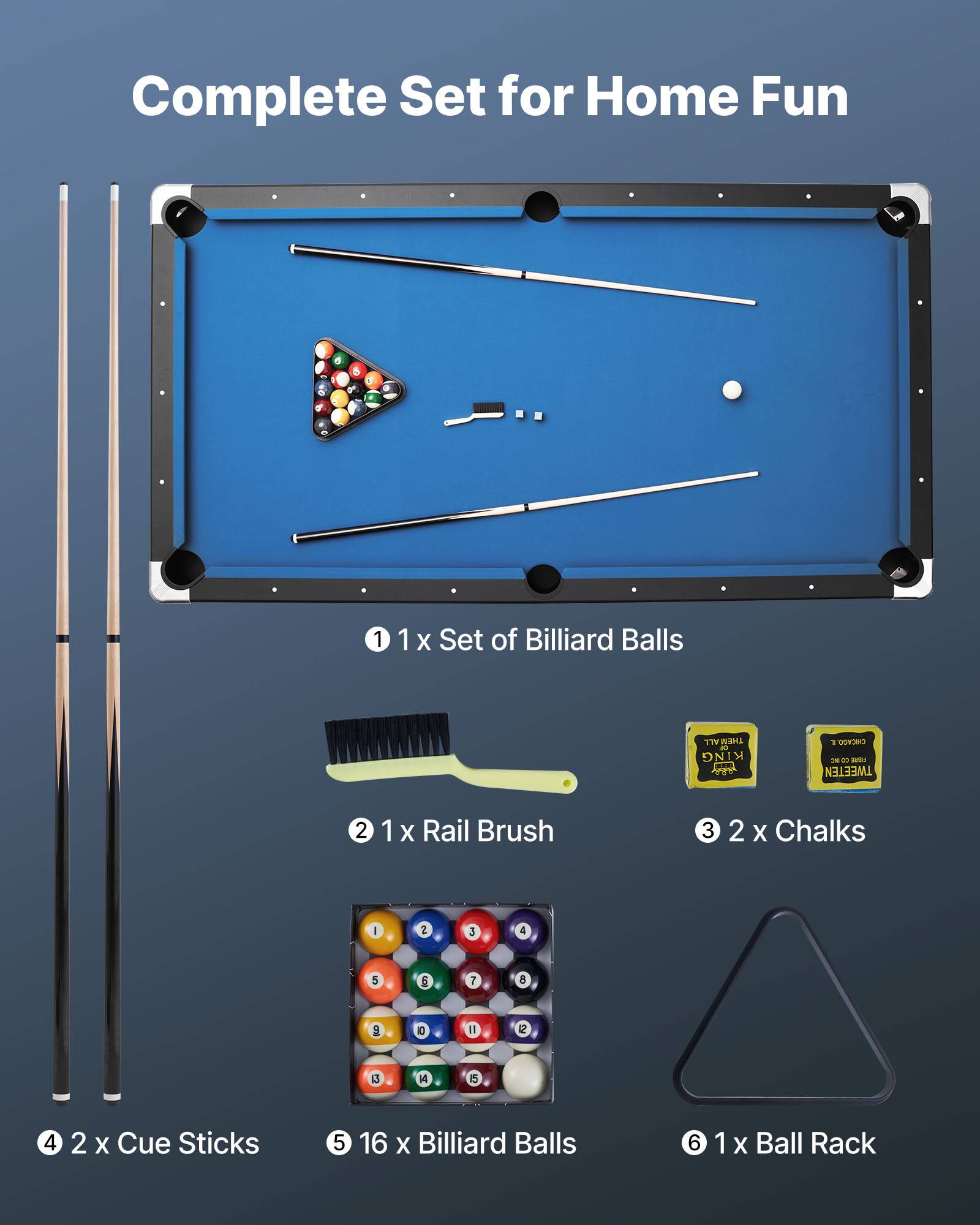 Vevor - VEVOR Table de billard 244 cm finition bois avec tissu bleu pour salle de jeux - Image 2