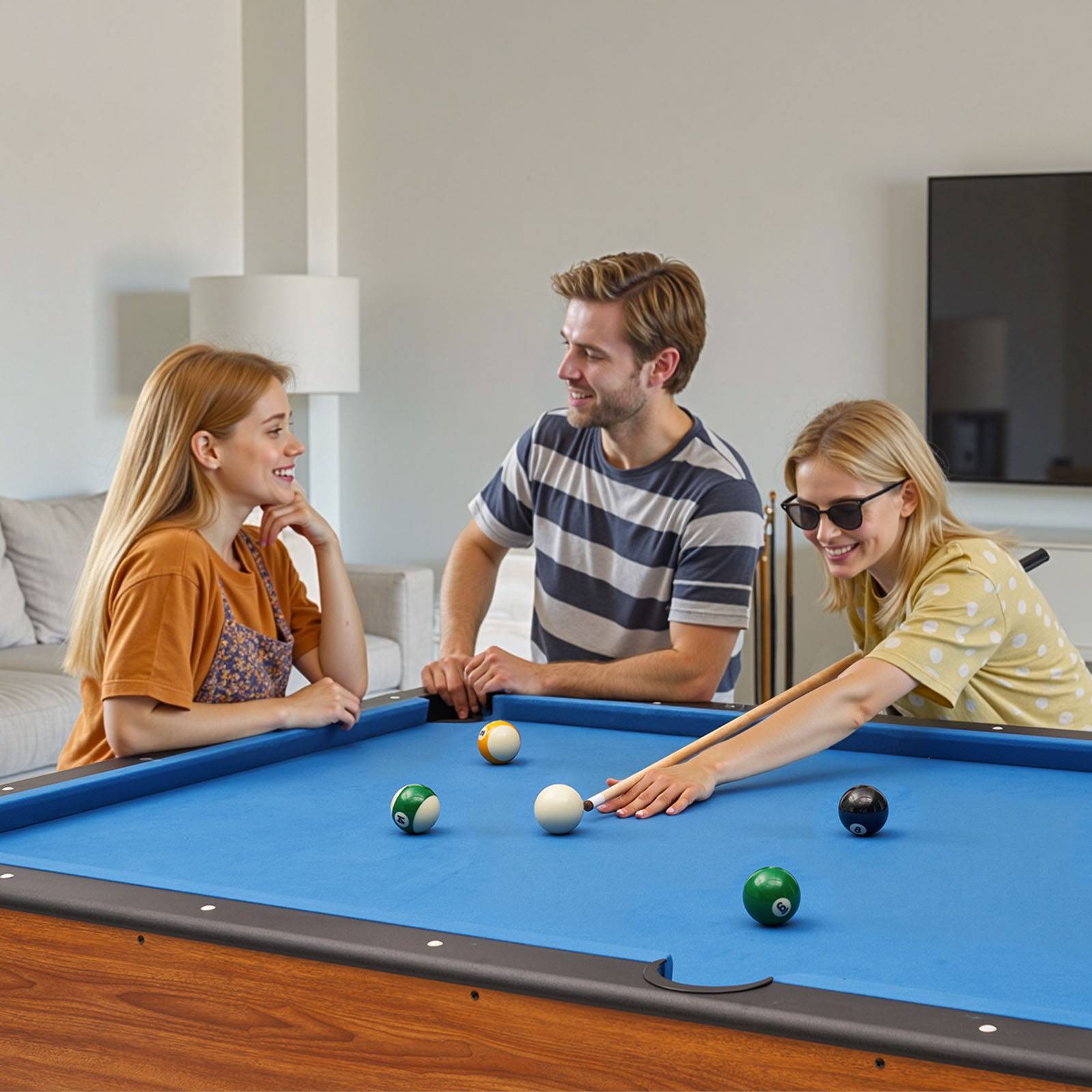 Vevor - VEVOR Table de billard 244 cm finition bois avec tissu bleu pour salle de jeux - Image 8