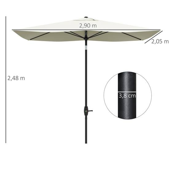 Parasol rectangulaire inclinable 2 x 3 m avec manivelle polyester - 290x200x248cm Aluminium Beige fr347 - Image 5