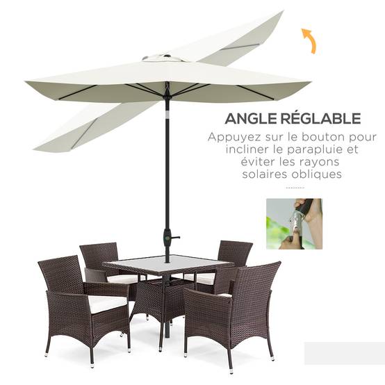 Parasol rectangulaire inclinable 2 x 3 m avec manivelle polyester - 290x200x248cm Aluminium Beige fr347 - Image 6