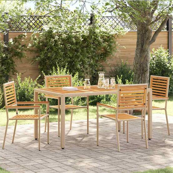 Set de 4 Chaises d'Extérieur Empilables en Résine Tressée et Bois d'Acacia Design Marron et Beige – ComfortXL Outdoor Living - Image 1