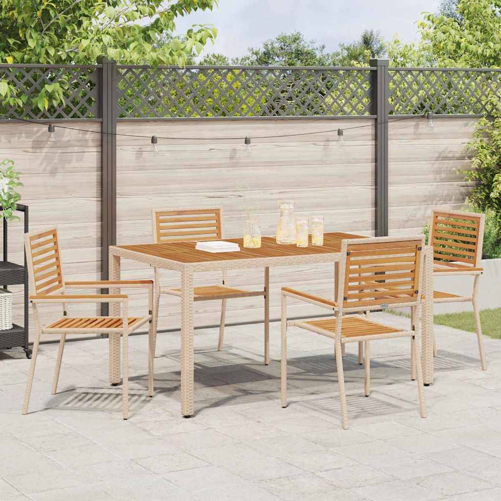 Set de 4 Chaises d'Extérieur Empilables en Résine Tressée et Bois d'Acacia Design Marron et Beige – ComfortXL Outdoor Living - Image 3