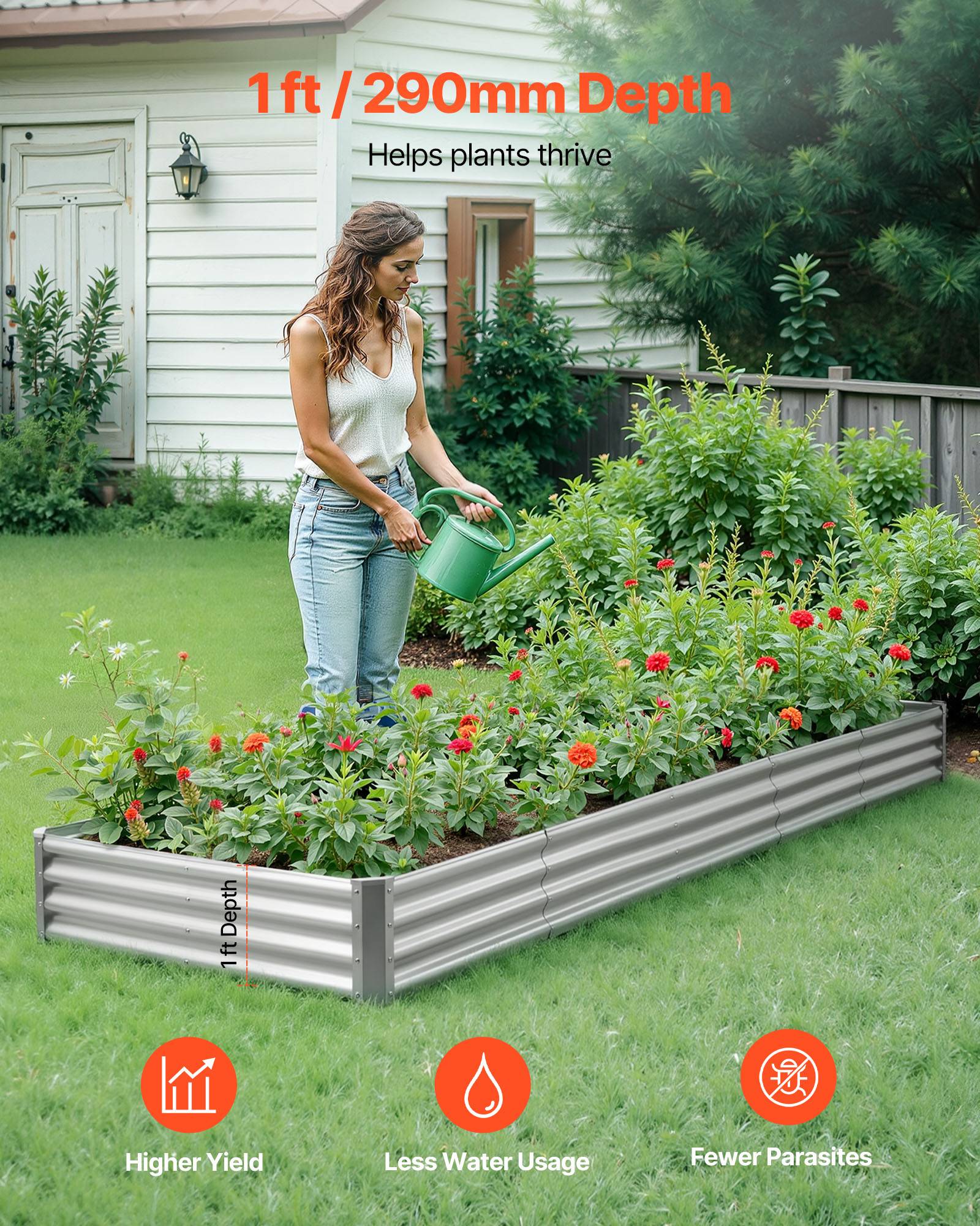Vevor - VEVOR Carré Potager Surélevé Métal Galvalume Lit de Jardin 360x120x29 cm Gris - Image 2