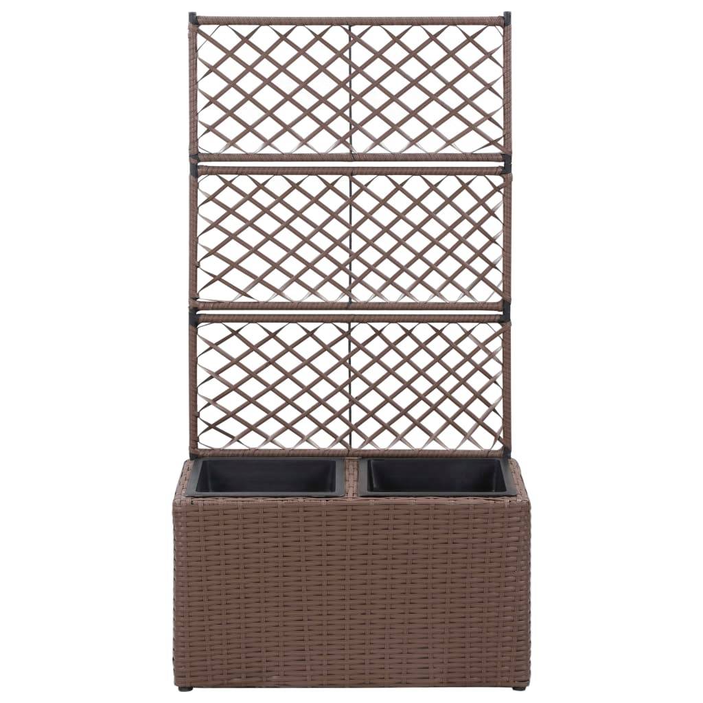 Jardinière lit surélevé plantes fleurs jardin treillis 2 pots 58 x 30 x 107cm résine tressée marron - Image 2