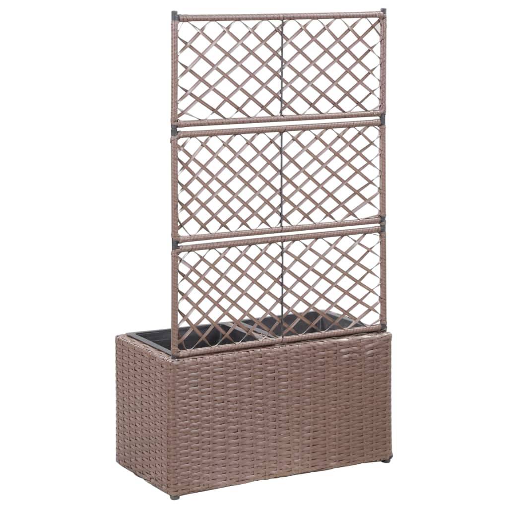 Jardinière lit surélevé plantes fleurs jardin treillis 2 pots 58 x 30 x 107cm résine tressée marron - Image 3