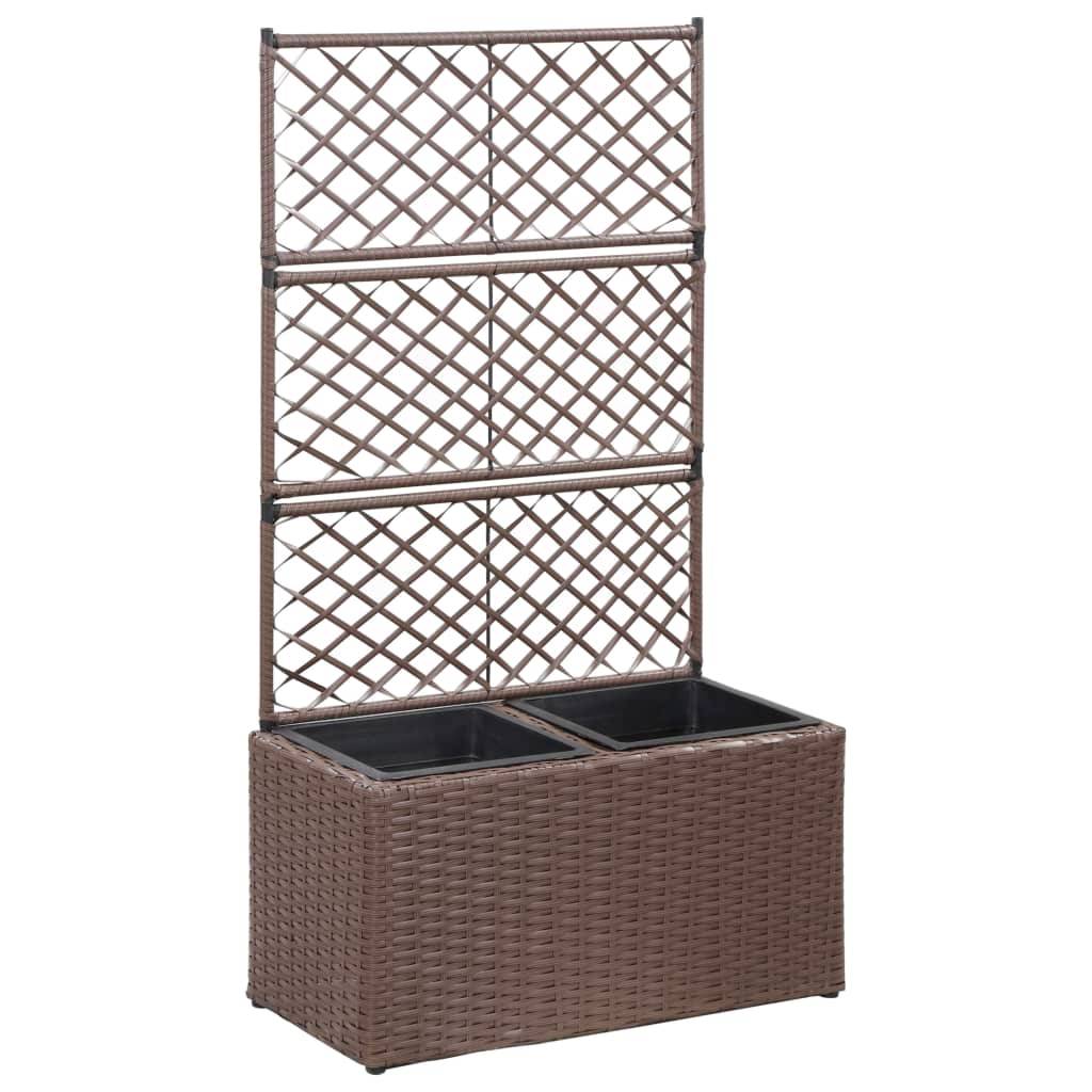 Jardinière lit surélevé plantes fleurs jardin treillis 2 pots 58 x 30 x 107cm résine tressée marron - Image 1
