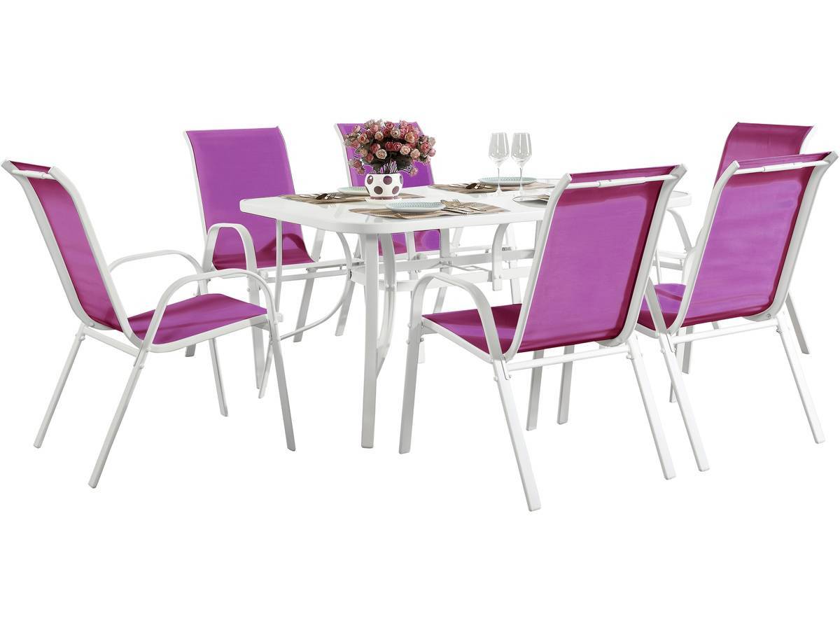 Habitat Et Jardin - Table Et Chaises De Jardin En Textilène "cordoba" - Phoenix - 6 Places - Fuschia -habitat Et Jardin - Image 1