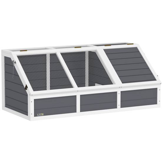 Maison enclos cage pour petit animal tortue en bois avec couvercle ouvrable, loquets, 2 espaces distincts, gris - Image 1
