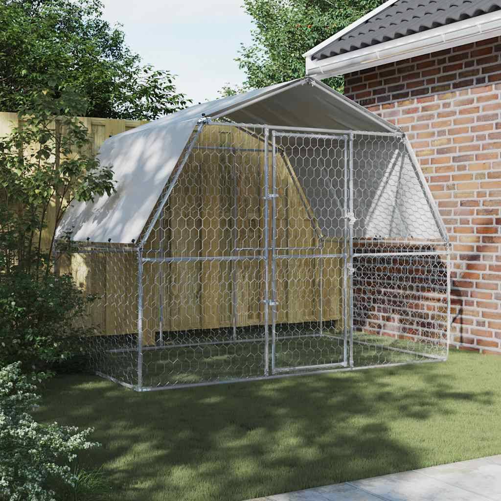 Chenil extérieur pour chien avec toit et porte en acier galvanisé Argenté – ComfortXL Pet Living - Image 3