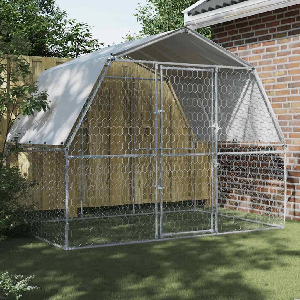 Chenil extérieur pour chien avec toit et porte en acier galvanisé Argenté – ComfortXL Pet Living - Image 1