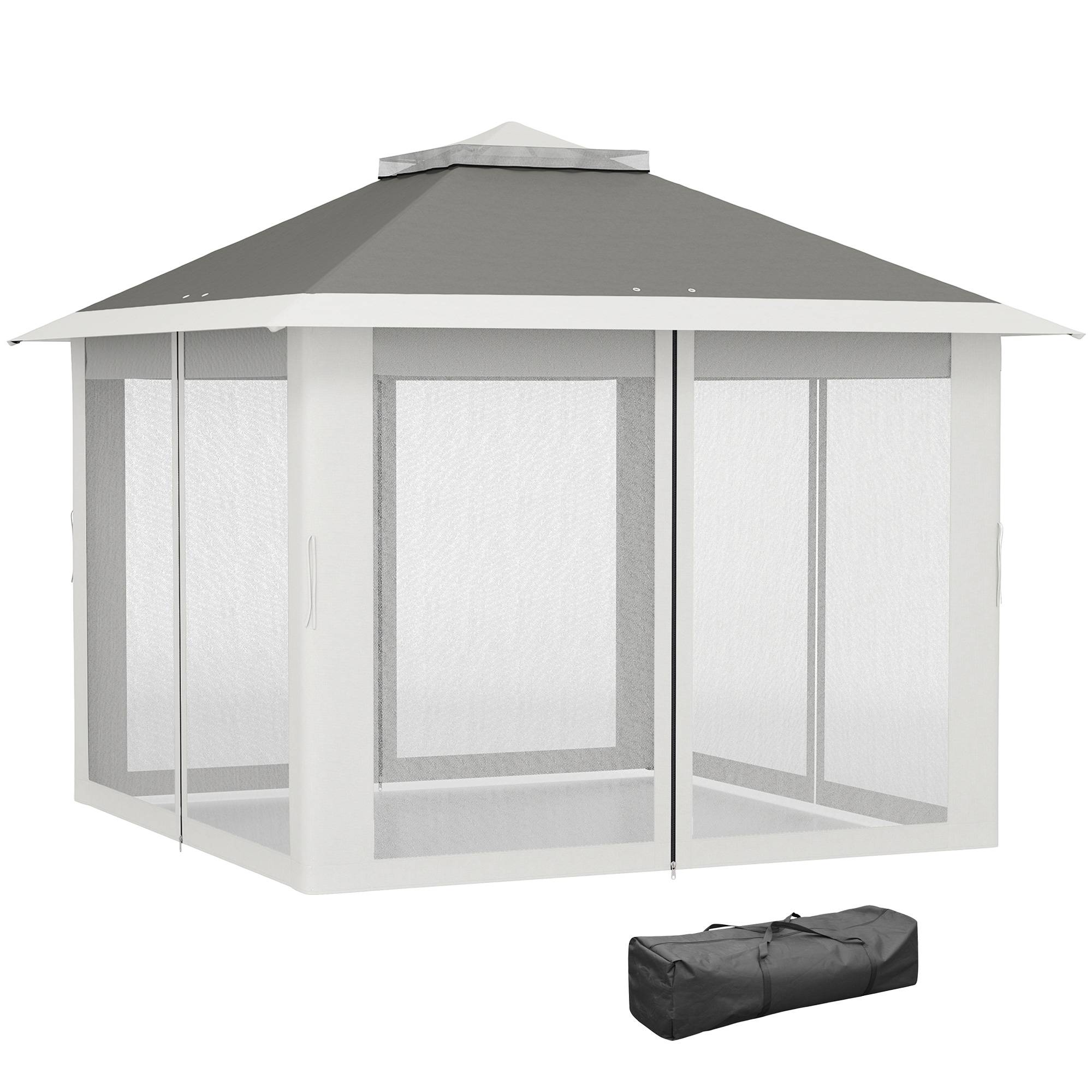 Tente grise anti-UV 3,3x3,3 m pop-up avec double toit et moustiquaires, abri design sobre pour extérieur pratique et protégé - Image 2