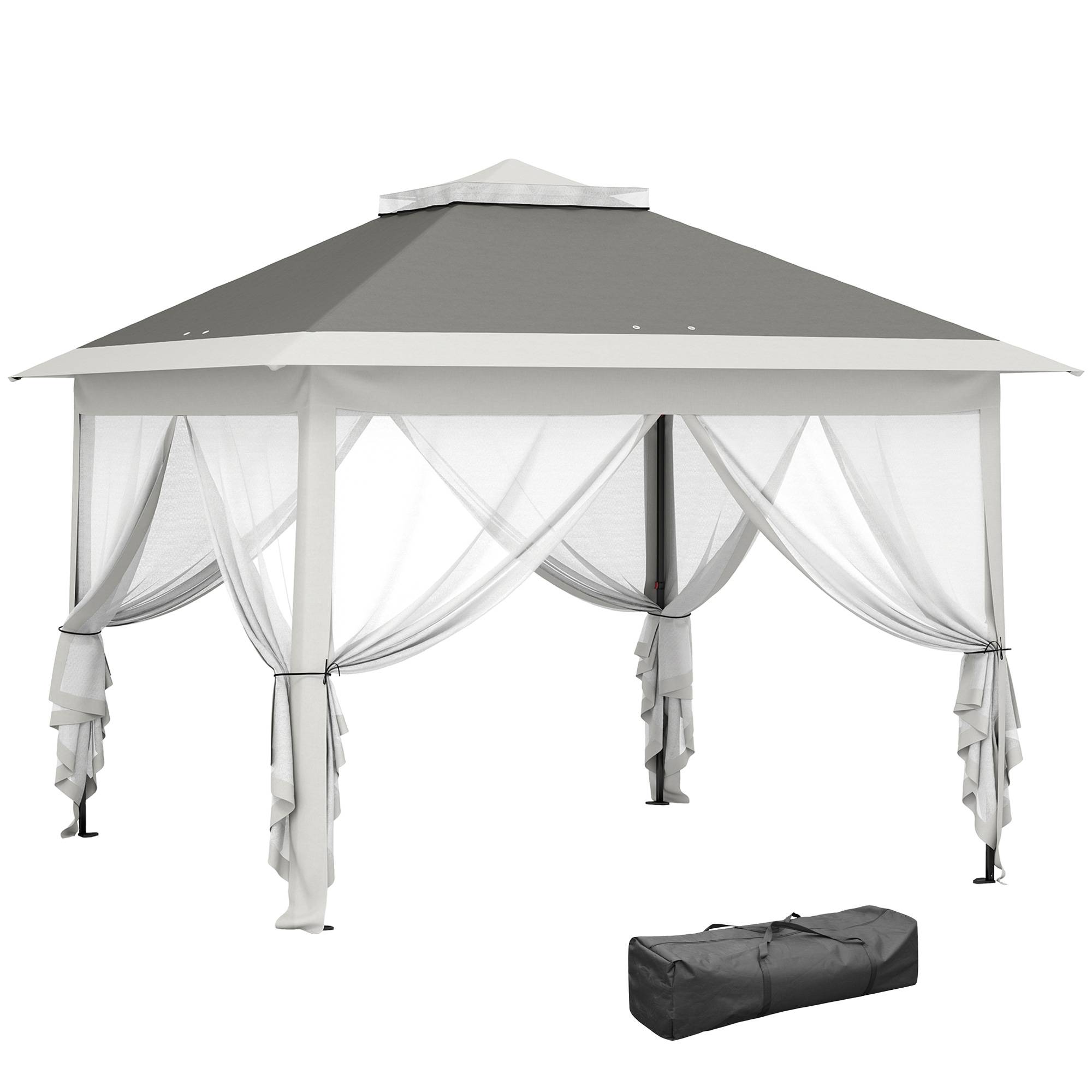 Tente grise anti-UV 3,3x3,3 m pop-up avec double toit et moustiquaires, abri design sobre pour extérieur pratique et protégé - Image 1