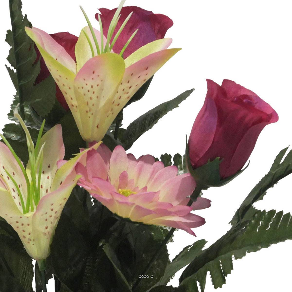Pot pour la Toussaint de Boutons de Rose, Lys tigrés et gerberas artificiels pour la tombe Rose - couleur: Rose - Image 3