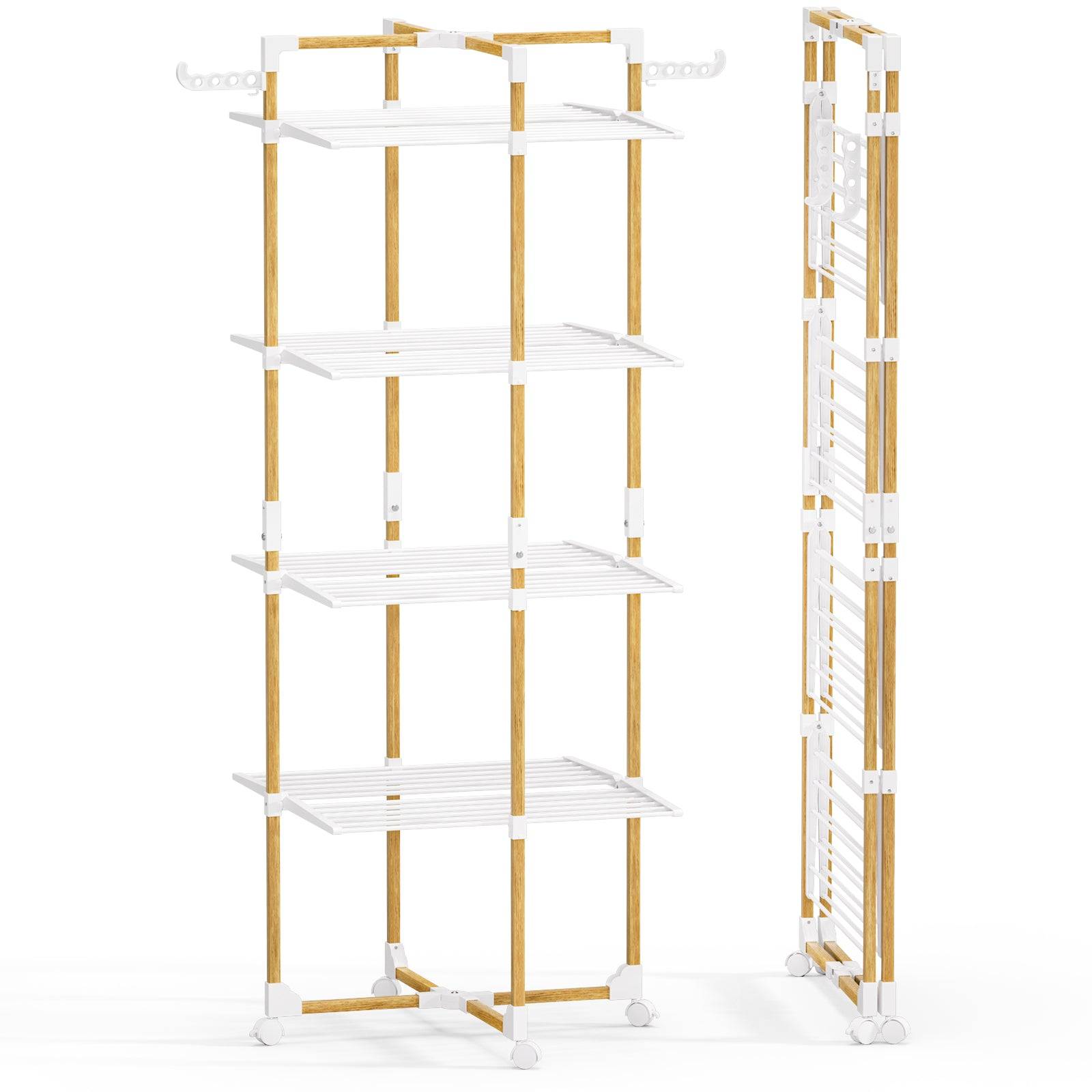 Vounot - Séchoir à linge tour pliable 99x69x175,5cm, Étendoir 4 niveaux grande capacité avec roulettes, 33m d’étendage, Blanc, VOUNOT® - Image 1
