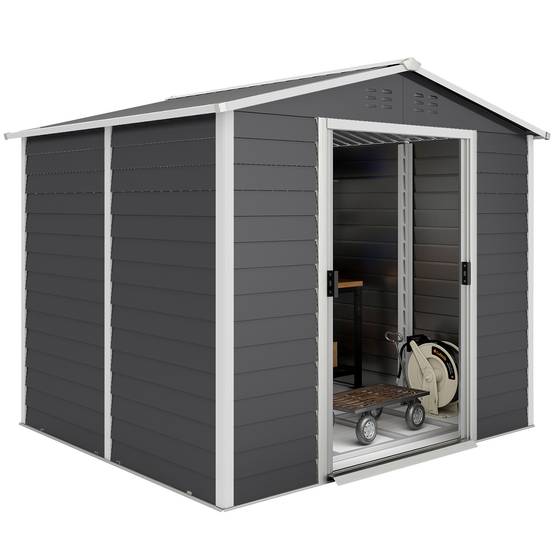 Sans Marque - Abri jardin métal intempéries rouille verrouillable 2,40x2,06x1,98 m gris foncé - Image 2