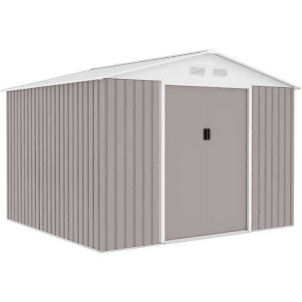 Sans Marque - Abri de jardin en métal 7,06 m² - 277 x 255 x 202 cm - MERCURE - Kit d'ancrage inclus, 2 portes coulissantes - Taupe - Image 1
