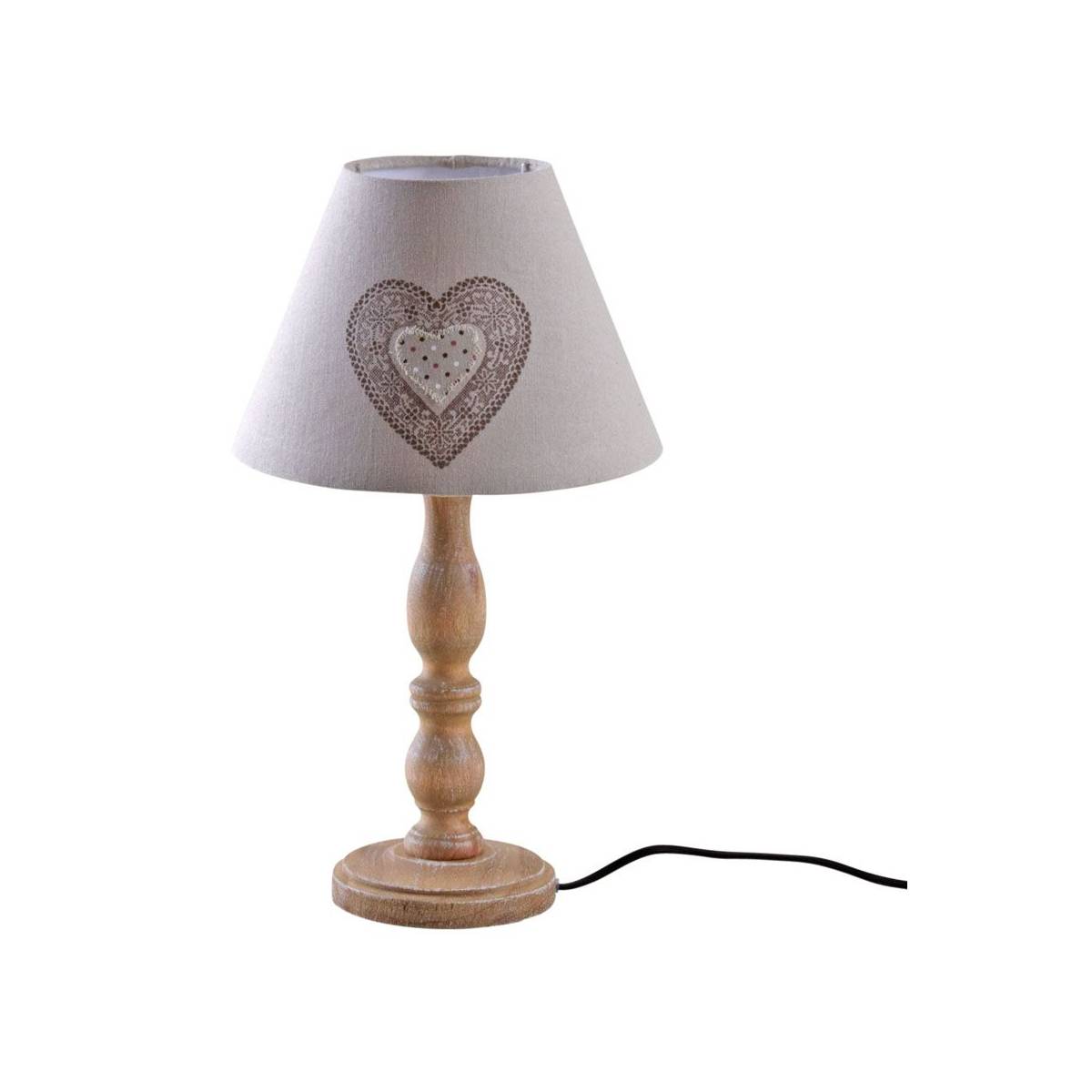 Aubry Gaspard - Lampe à poser en bois et coton imprimé coeur - Image 1