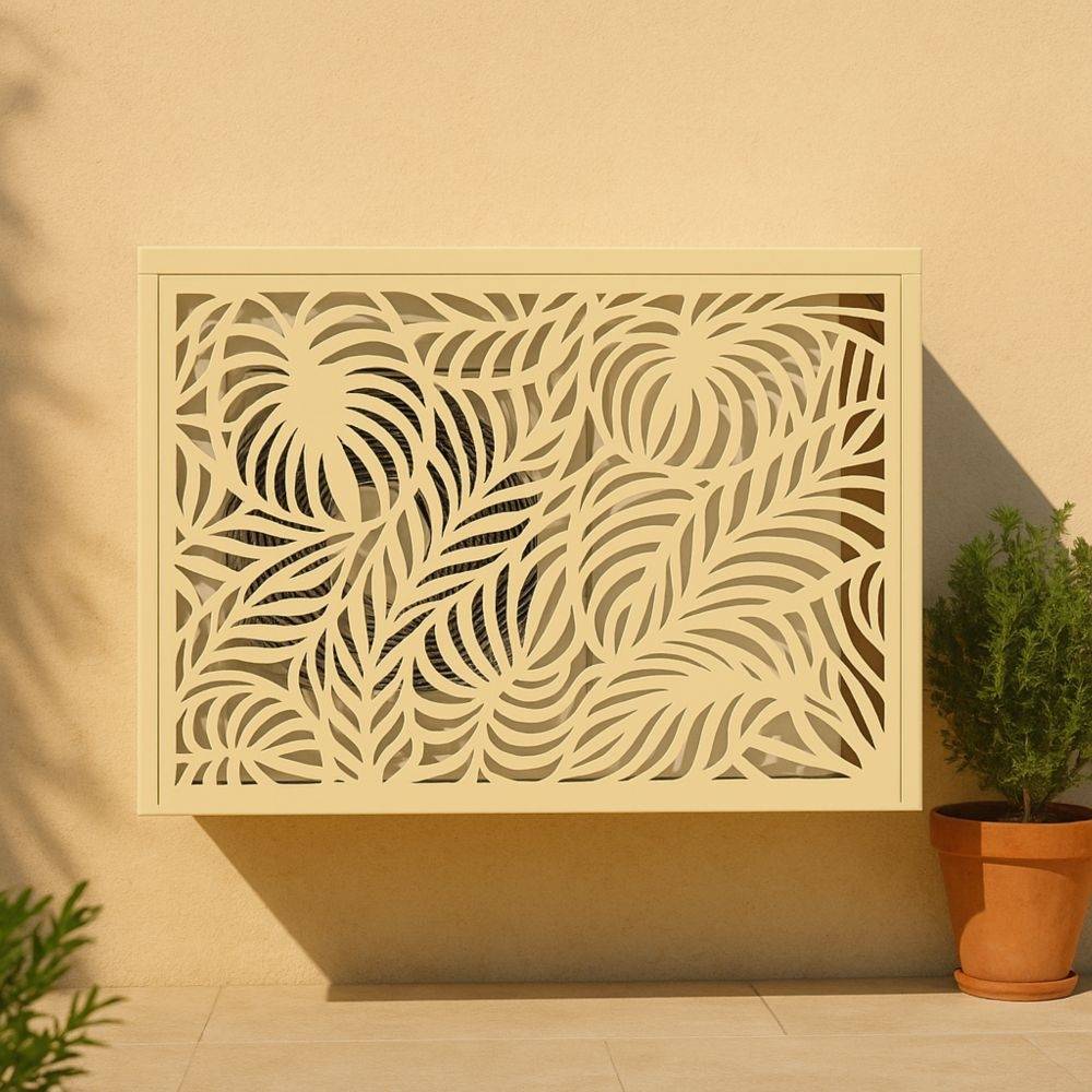 Terre Jardin - Cache climatiseur extérieur en acier galvanisé décoratif 105x90 cm Unité Crème - Image 7
