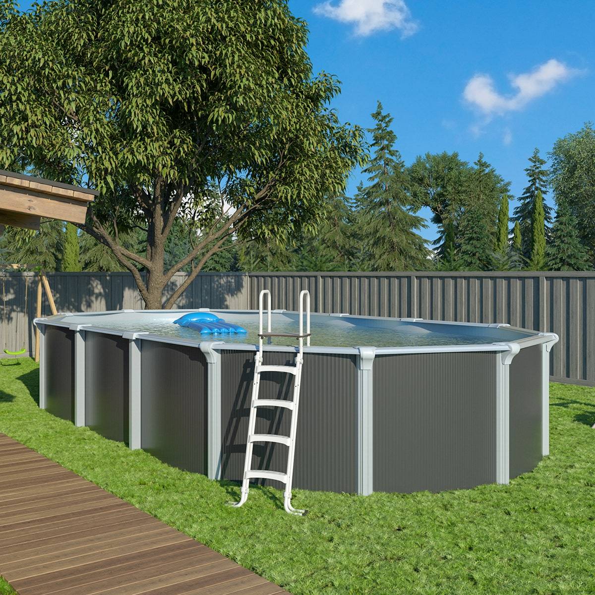 Piscine hors sol acier ovale 7,60 x 4,55 x 1,32 m anthracite OSMOSE - Image 2
