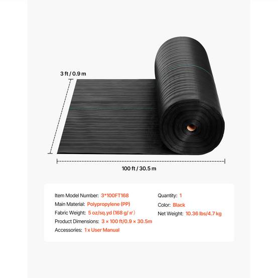 SucceBuy Toile de Paillage Bâche Anti Mauvaise Herbe Géotextile 0,9x30,5 m 168 g/m² - Image 7