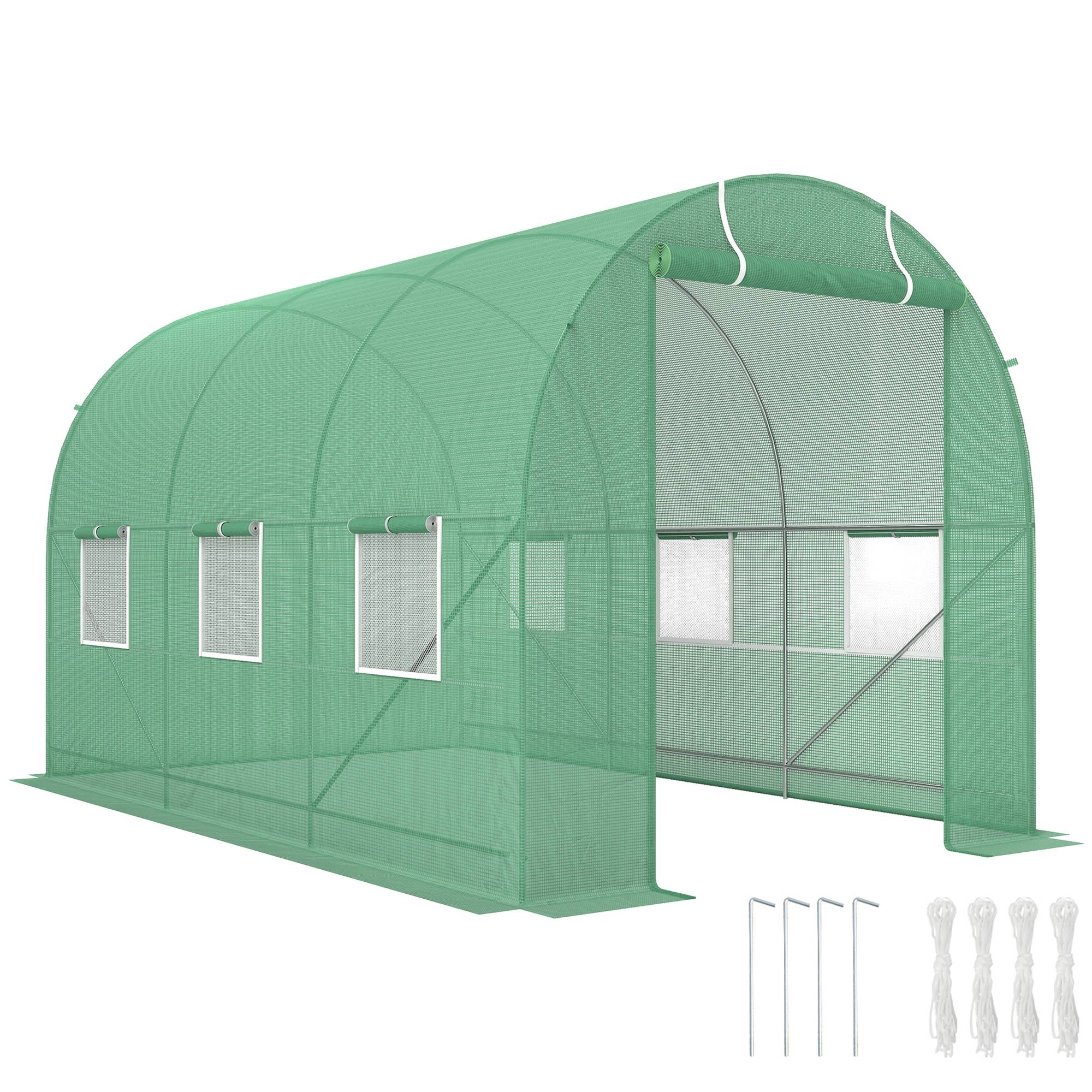 Serre tunnel verte 7m² 3,5x2x2m, châssis tubulaire renforcé, porte zippée et 6 fenêtres enroulables - Image 1