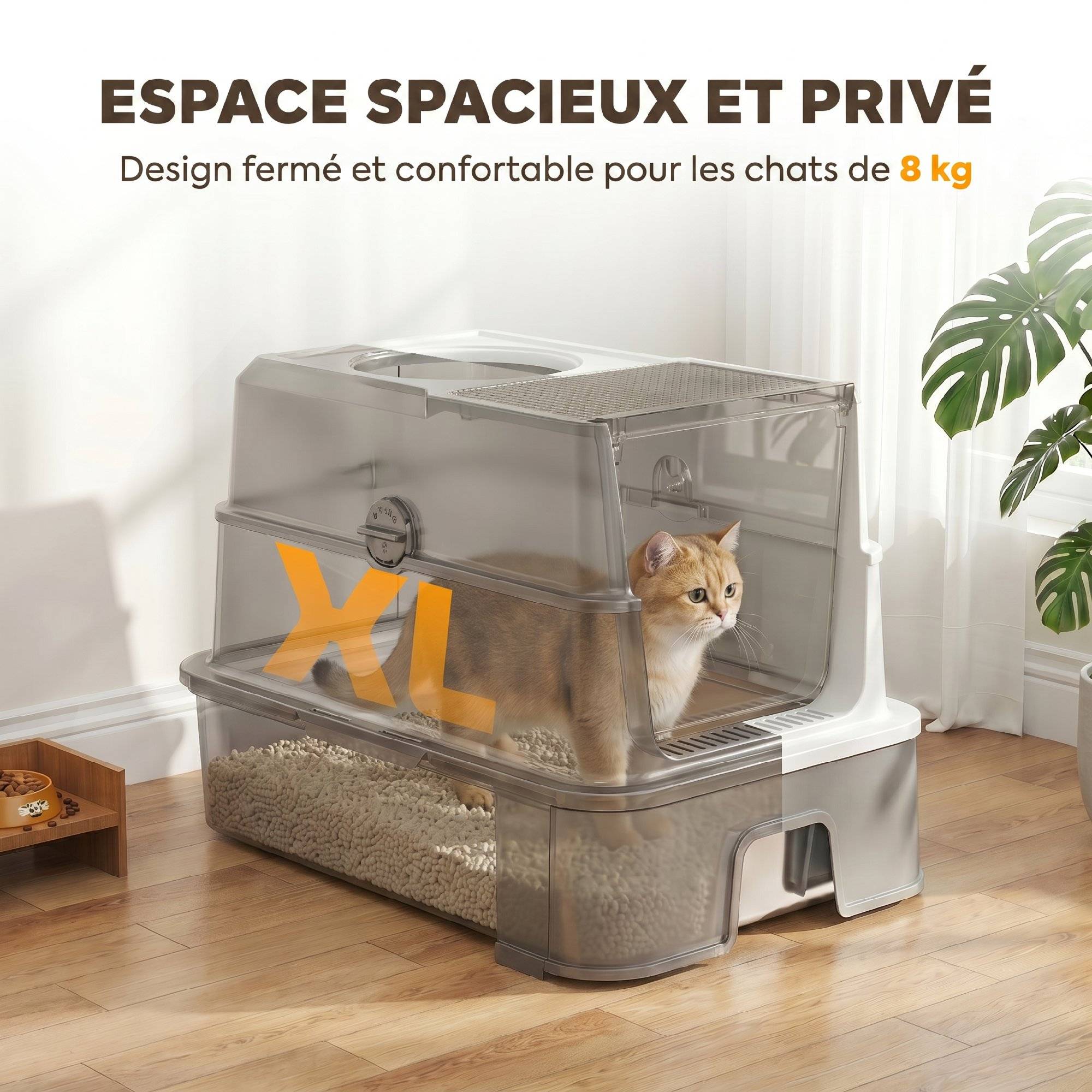 Bac à Litière pour Chat en Inox, Tiroir Coulissant, Couvercle Amovible, Pelle, Sacs Filtrants，Pédale, 60x40x45cm, Gris - Image 9