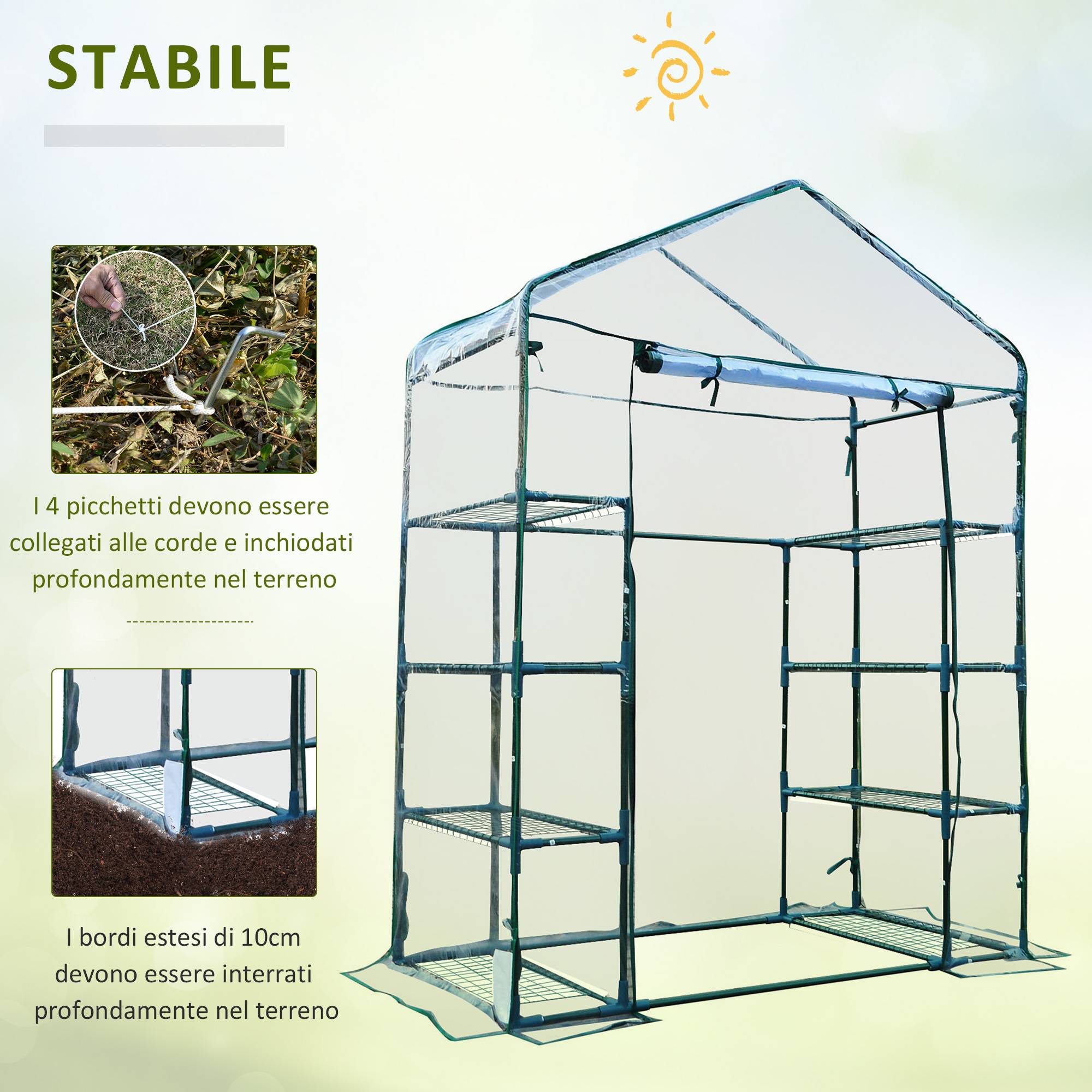 ComfortXL - Serre de jardin acier et PE 143 x 73 x 195 cm verte avec étagères pour balcon - ComfortXL Outdoor Living - Image 8